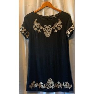 Lulus Tale To Tell Embordered Shift Women's Size L Summer Black/White Mini Dress